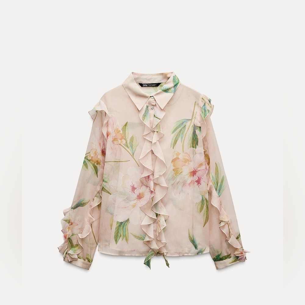 Zara floral print ruffle blouse - Picture 2 of 5